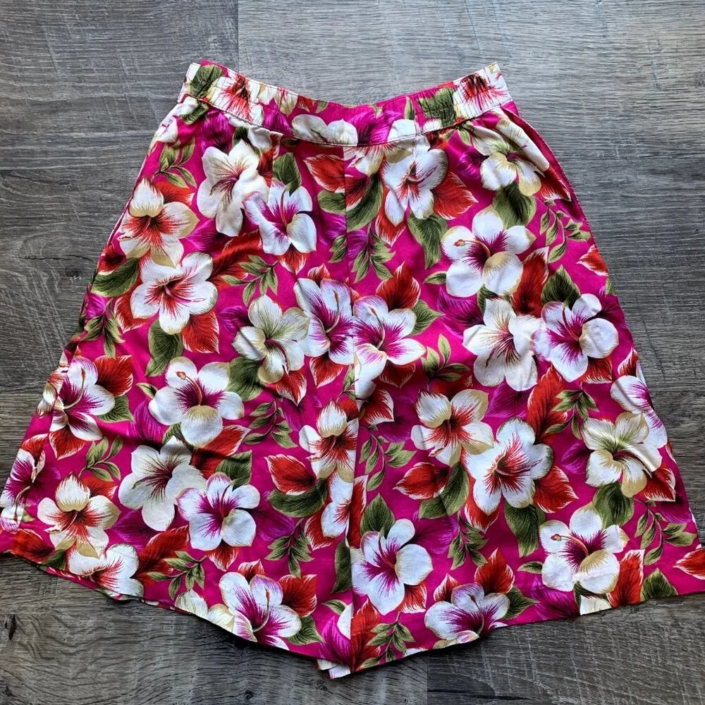 Vintage Leslie Fay‎ Womens Shorts High Waist Tropical Hawaiian Lightweight Pink